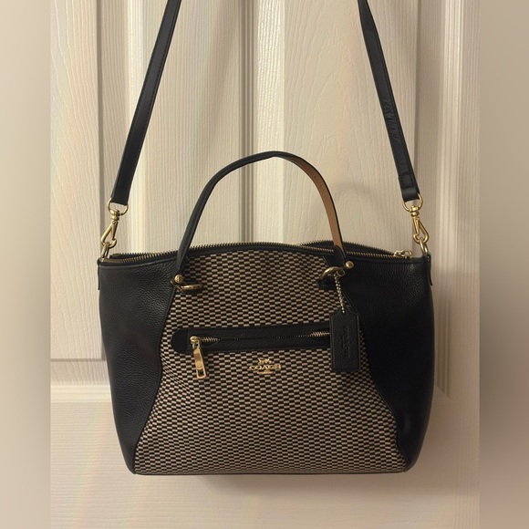 Coach Black and Cream Checkered Satchel - Picture 2 of 7